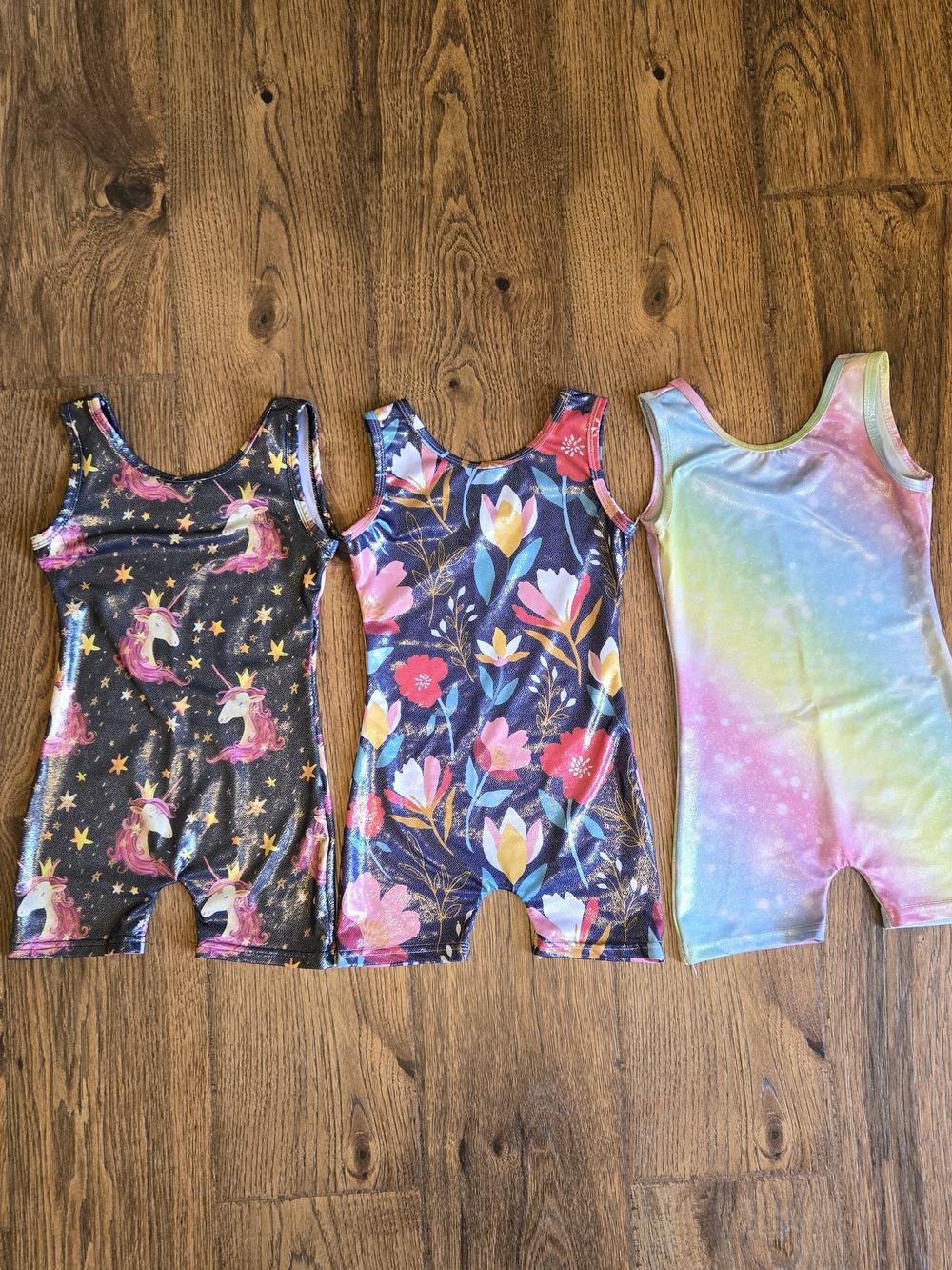 Kids Unicorn, Floral & Rainbow Leotard/Biketard Trio - Multicolor